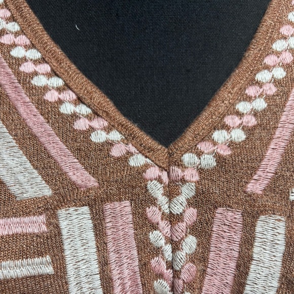 SAVANNA JANE BROWN & PINK BABYDOLL HIGH-LOW EMBROIDERED V-NECK CASUAL TOP SZ S - Picture 8 of 11